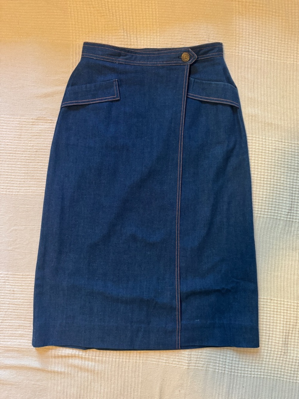 Vintage 70s high waist denim midi wrap skirt small